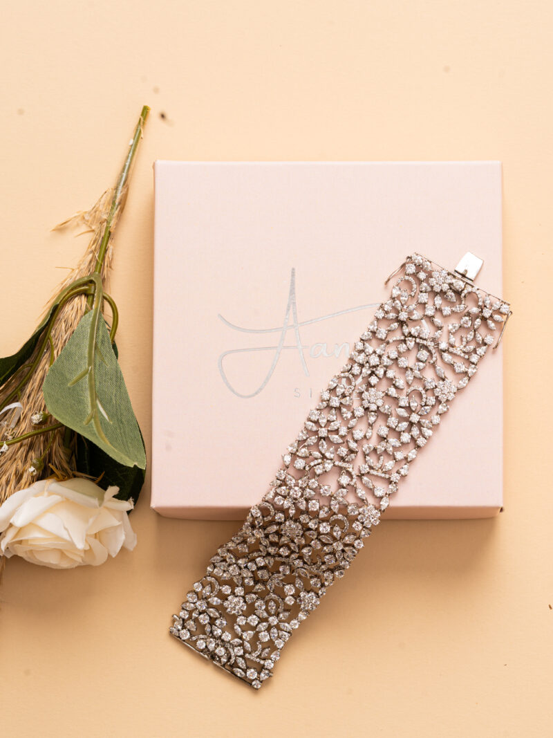 Wide Floral Diamond Bracelet