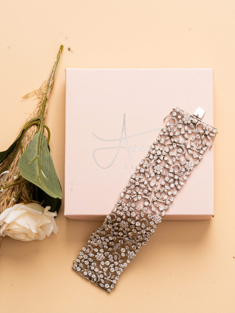 Wide Floral Diamond Bracelet